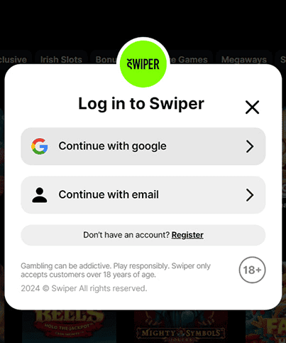 login into Swiper step 2